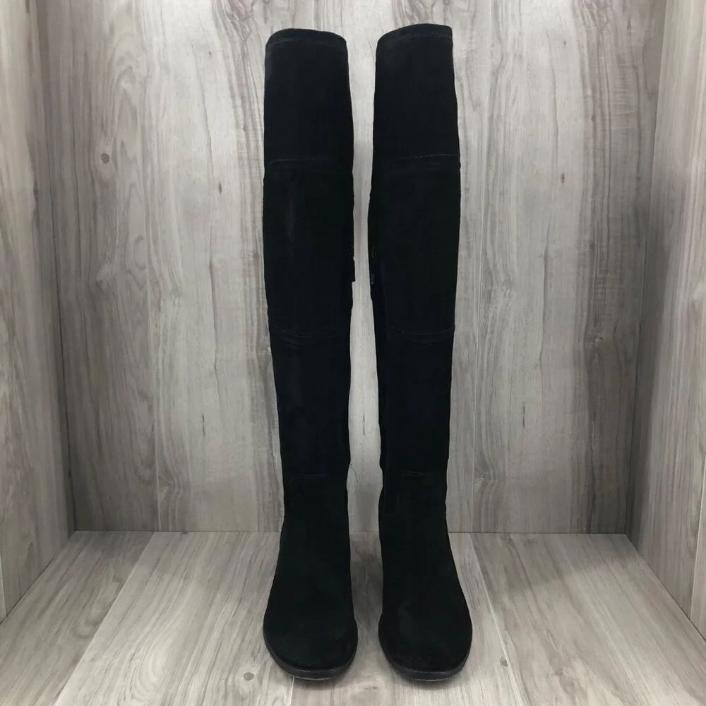 Alberto Fermani OTK Boots Womens EU 37 Black Suede Pull On Over the Knee
